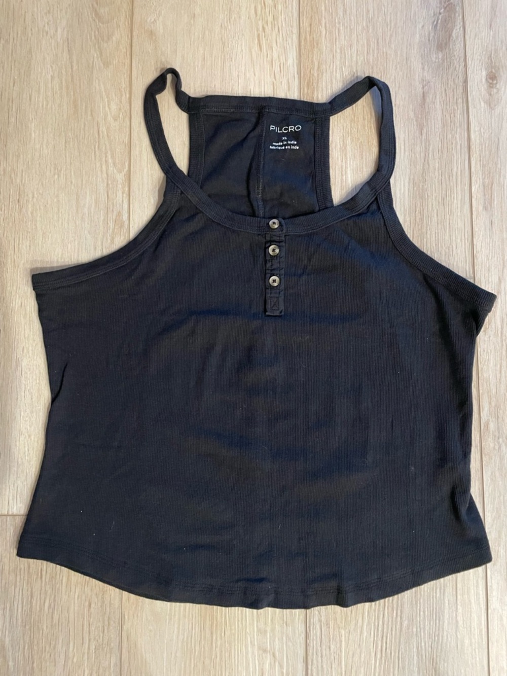 Pilcro Black Ribbed Henley Tank Top size XL